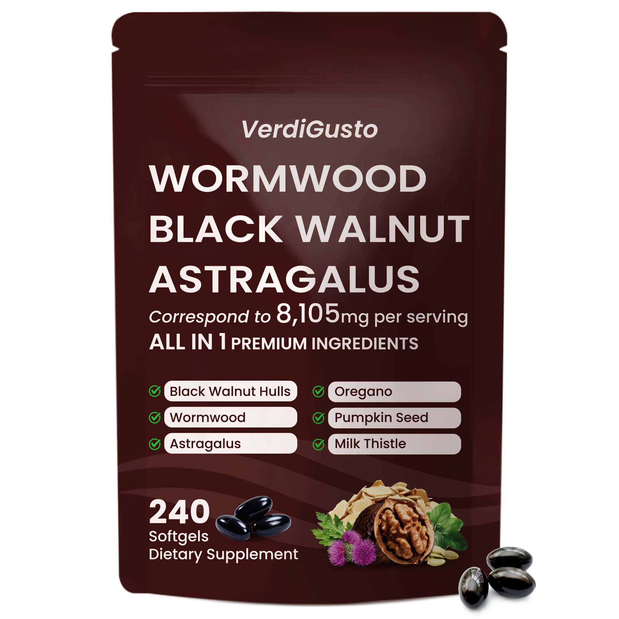 Wormwood Black Walnut Softgels | 240 Softgels, 80 Day Supply