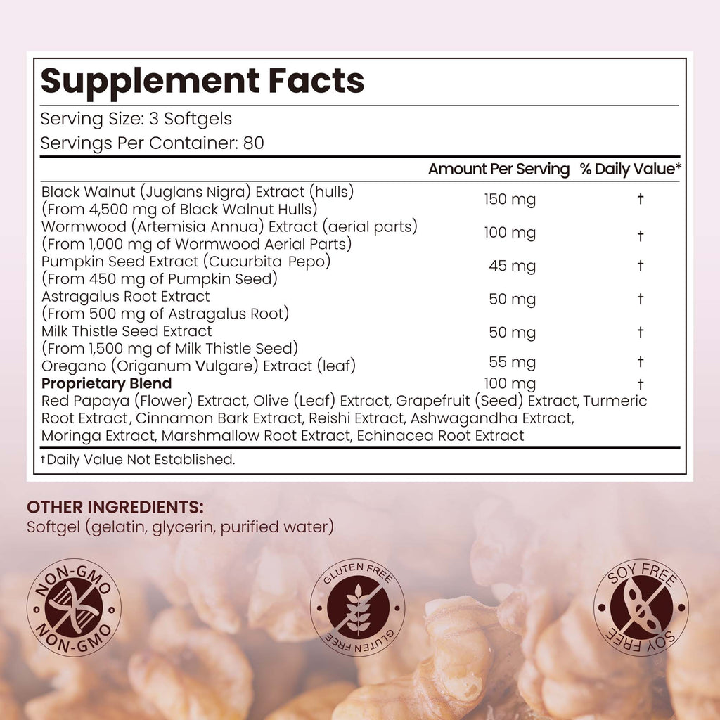Wormwood Black Walnut Softgels | 240 Softgels, 80 Day Supply