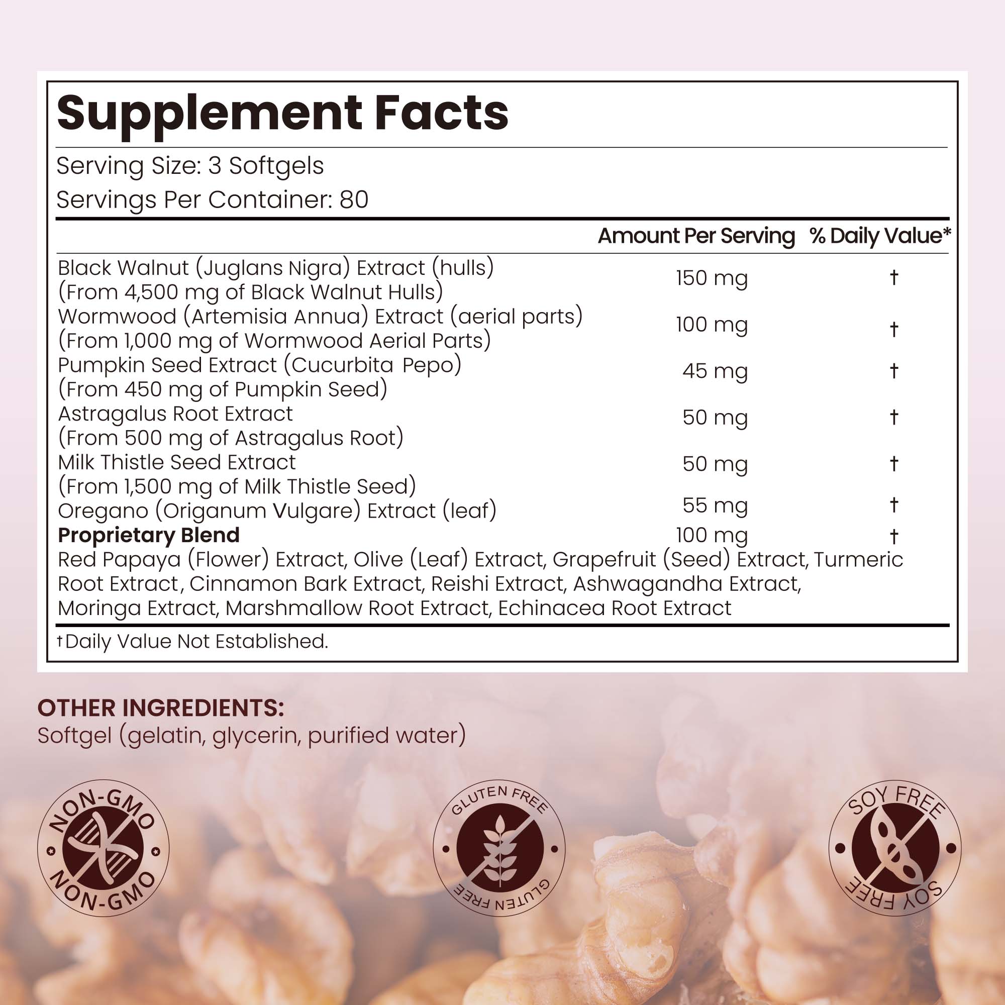 Wormwood Black Walnut Softgels | 240 Softgels, 80 Day Supply